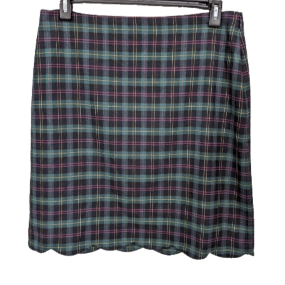 Talbots Plaid Skirt sz 12 Women Classic Style Wool Blend Pencil Skirt